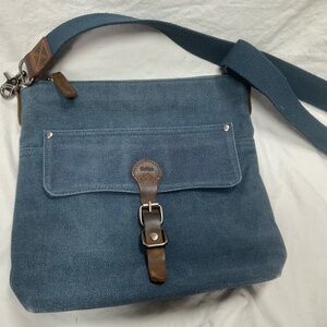 DaVan Blue Canvas Crossbody Shoulder Bag with Leather Trim